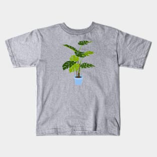Potted Monstera Plant Blue Kids T-Shirt